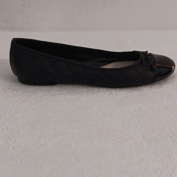 Delman ballet flats black quilt pattern w/ lace bow ties on shiny toe size 7-7.5 - Picture 3 of 11
